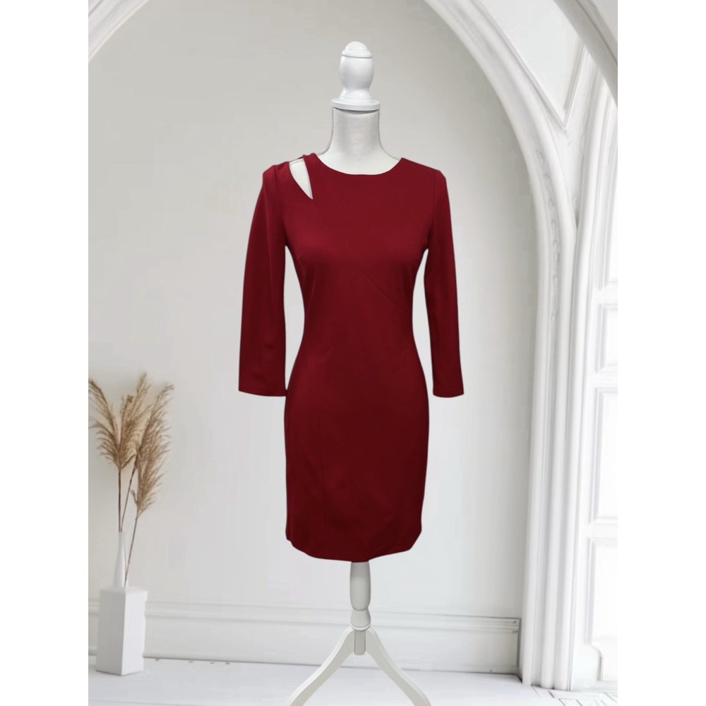 Catherine Malandrino Red‎ Sz 0 Asymmetric Shoulder Cut Out Sheath Cocktail Dress